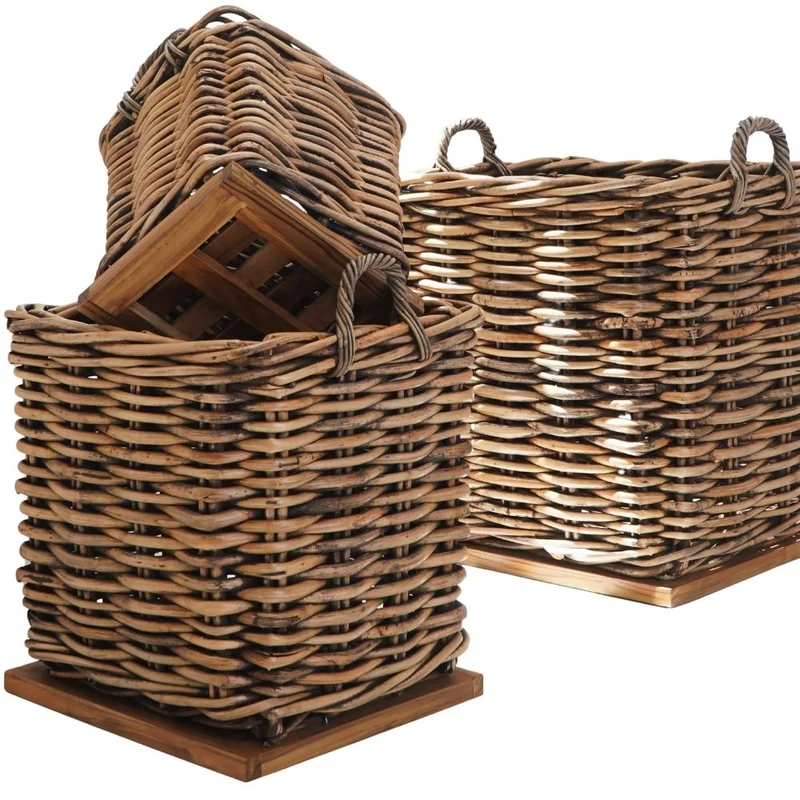 Dickes CL Rattan Korb CESTINO braun ca.85cm Teakbodenplatte