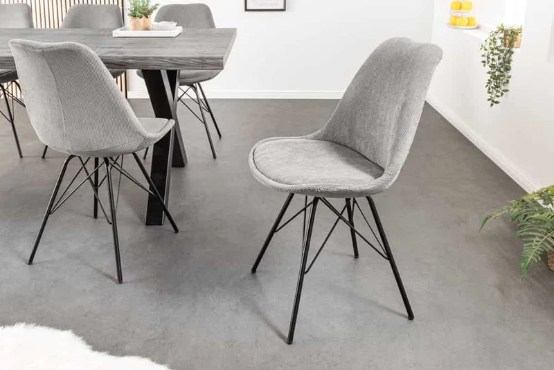 4er Set Design-Klassiker Stuhl NORWAY grau Cord Metallgestell