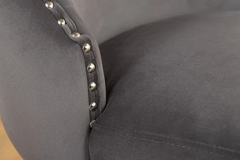 Edler Stuhl LEON Samt grau Löwenkopf Nieten Chesterfield