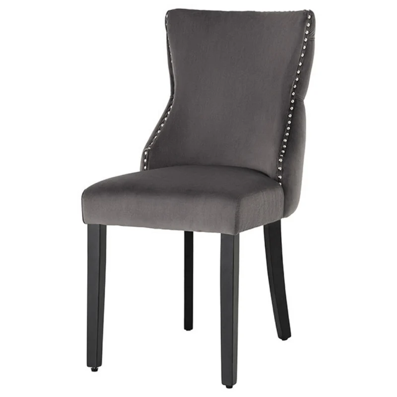 Edler Stuhl LEON Samt grau Löwenkopf Nieten Chesterfield