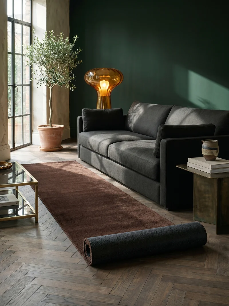 Kurzflor-Teppich Uni plüschig - Polyester, 14 mm Gesamthöhe
