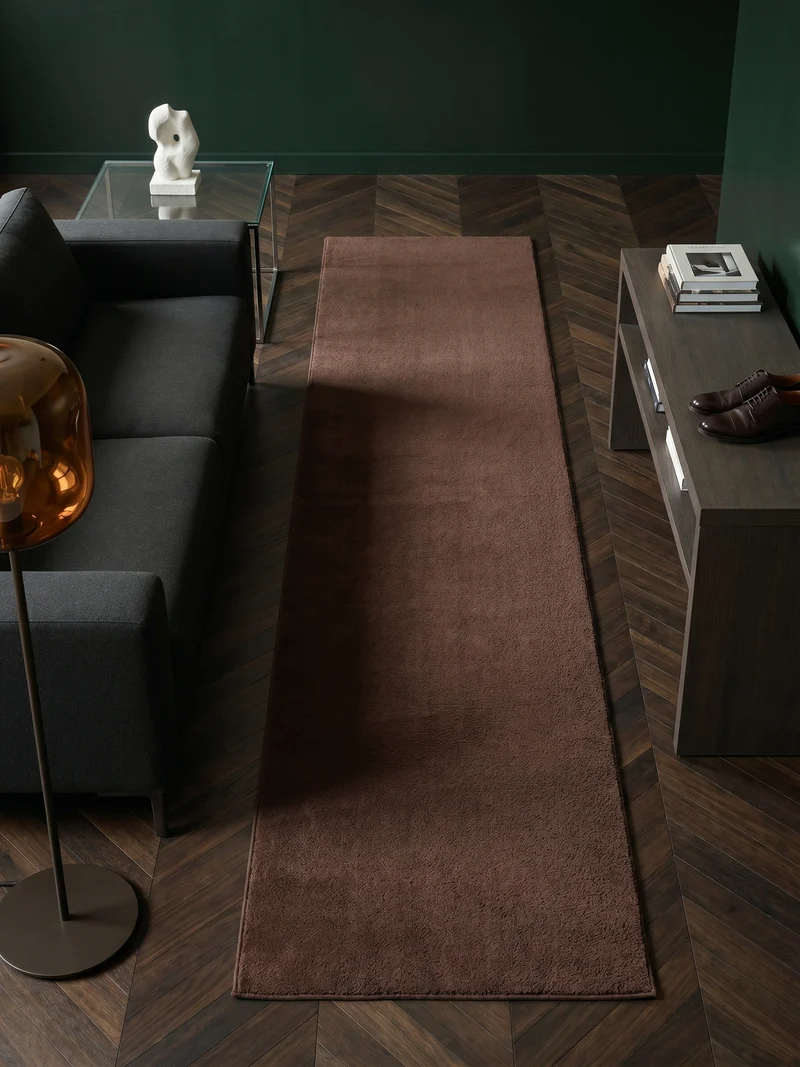 Kurzflor-Teppich Uni plüschig - Polyester, 14 mm Gesamthöhe