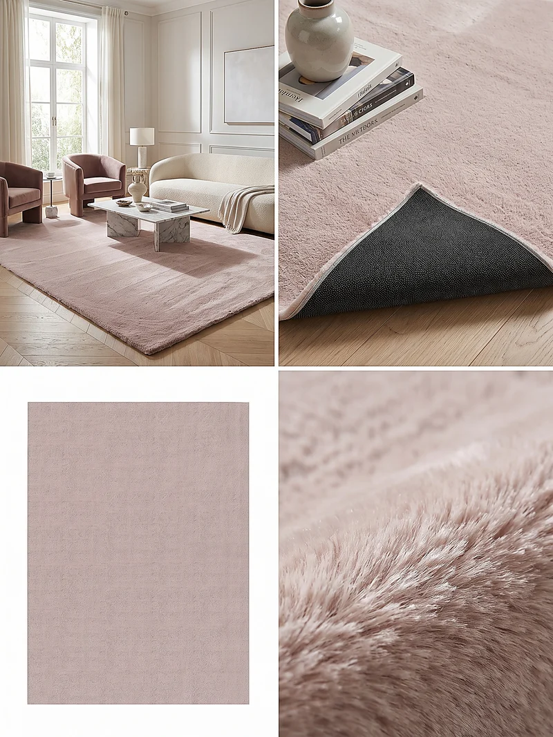 Kurzflor-Teppich Uni plüschig - Polyester, 14 mm Gesamthöhe