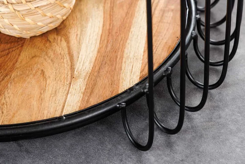 Moderner Beistelltisch PRAWDA 50cm Akazie natur Eisengestell