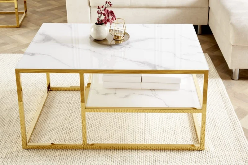 Design Couchtisch MARMO 90x60cm weiss gold Marmor-Dekor