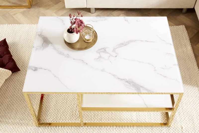 Design Couchtisch MARMO 90x60cm weiss gold Marmor-Dekor