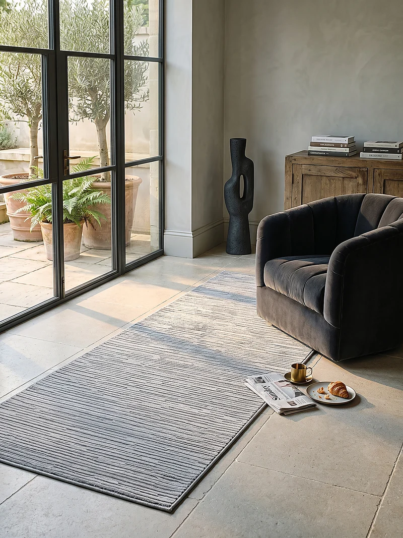 Kurzflor-Teppich subtile horizontale Streifen - Polyester, 13 mm Gesamthöhe