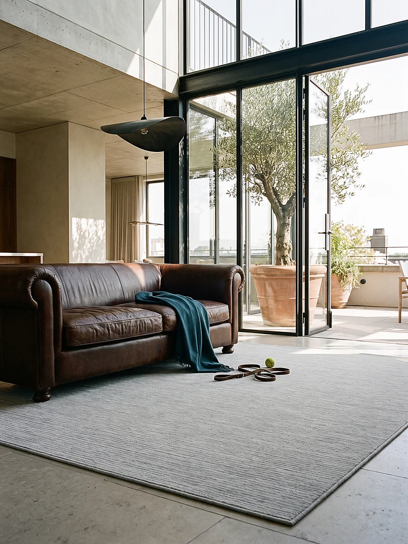 Kurzflor-Teppich subtile horizontale Streifen - Polyester, 13 mm Gesamthöhe