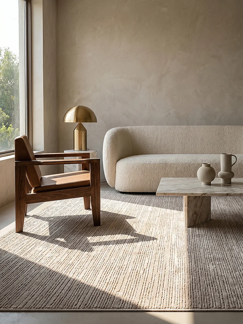 Kurzflor-Teppich subtile horizontale Streifen - Polyester, 13 mm Gesamthöhe