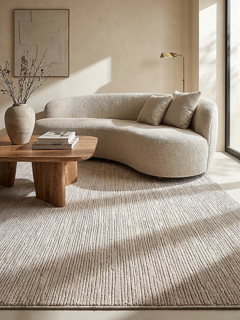 Kurzflor-Teppich subtile horizontale Streifen - Polyester, 13 mm Gesamthöhe