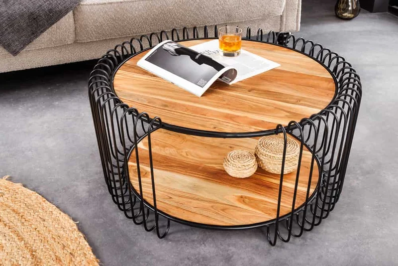 Moderner Massivholz Couchtisch PRAWDA 70cm Akazie natur