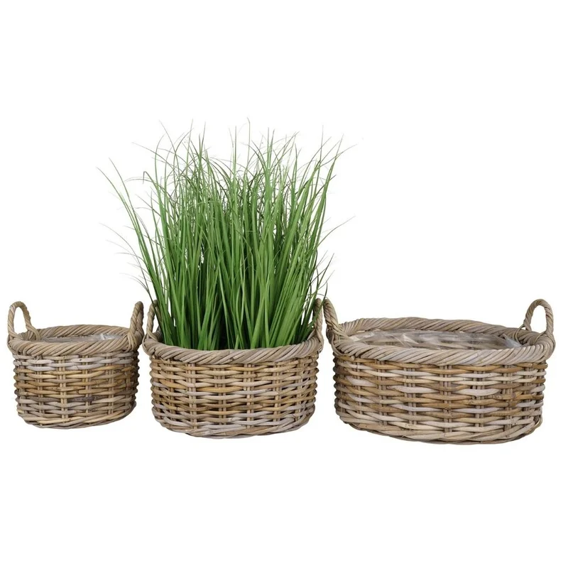Natur Rattankorb NORDERNEY Kubu Grey ca.50cm Pflanzkorb Griffe