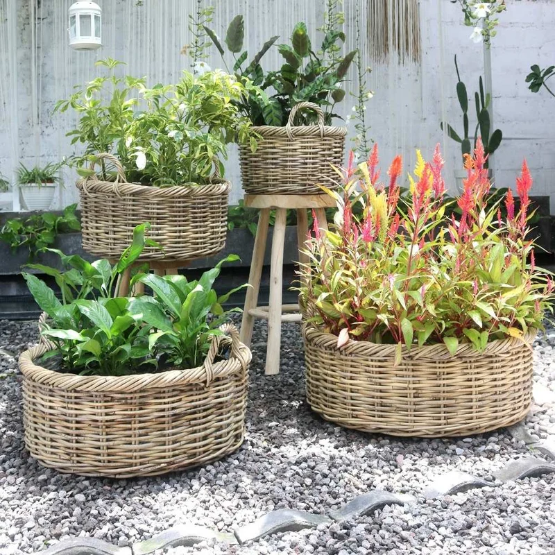 Natur Rattankorb NORDERNEY Kubu Grey ca.60cm Pflanzkorb Griffe