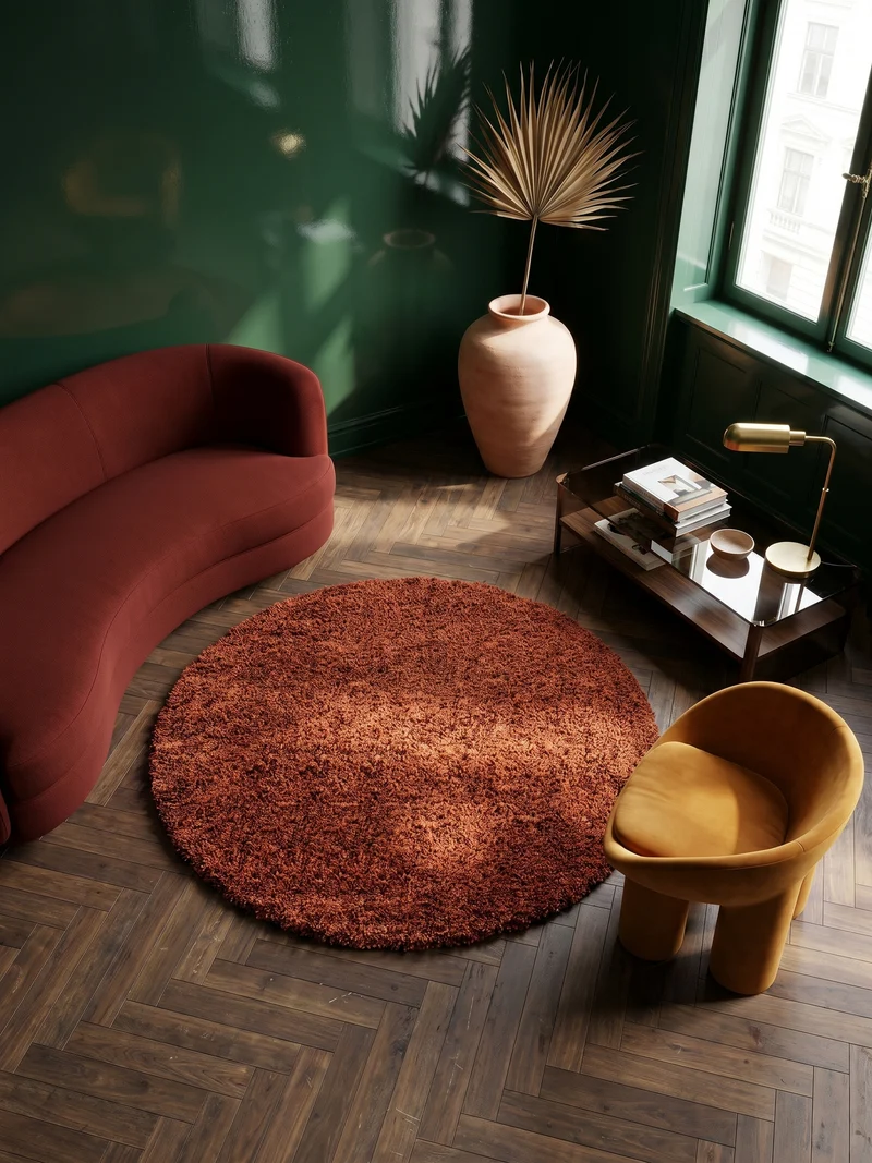Shaggy Hochflor-Teppich – Warme Erdtöne | 3 cm Florhöhe waschbar
