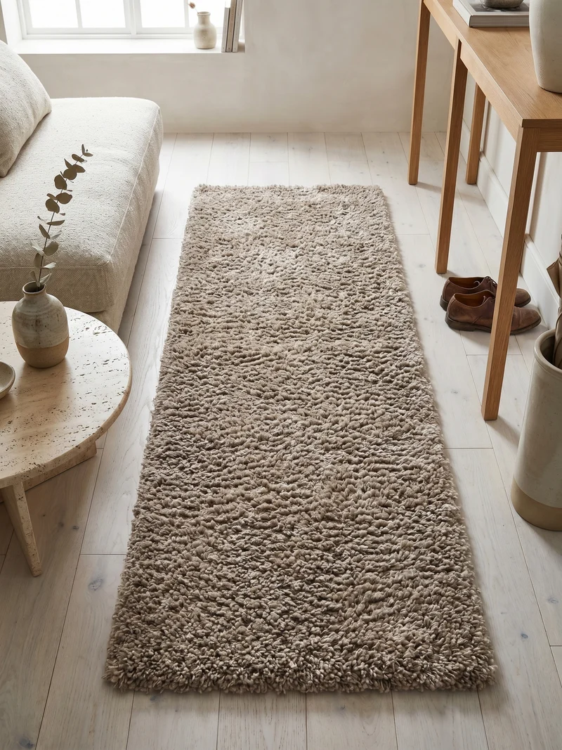 Shaggy Hochflor-Teppich – Helle Naturtöne | 3 cm Florhöhe waschbar