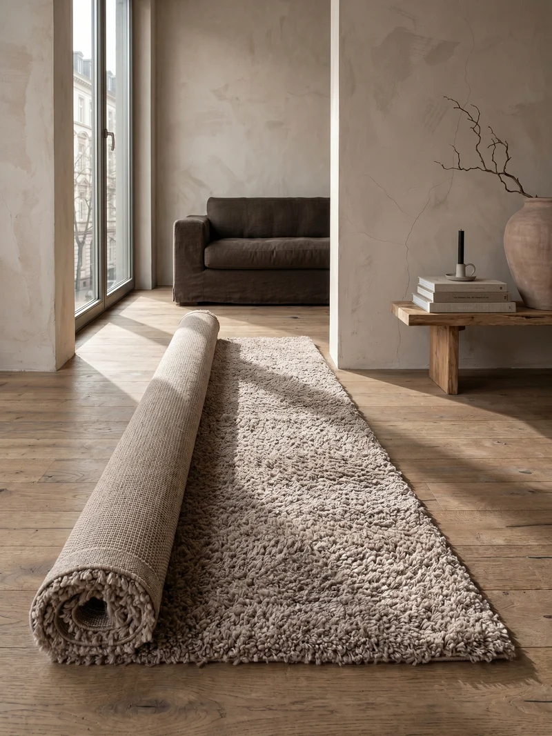 Shaggy Hochflor-Teppich – Helle Naturtöne | 3 cm Florhöhe waschbar