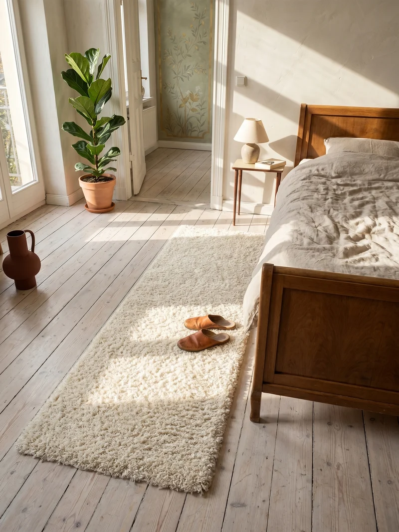 Shaggy Hochflor-Teppich – Helle Naturtöne | 3 cm Florhöhe waschbar