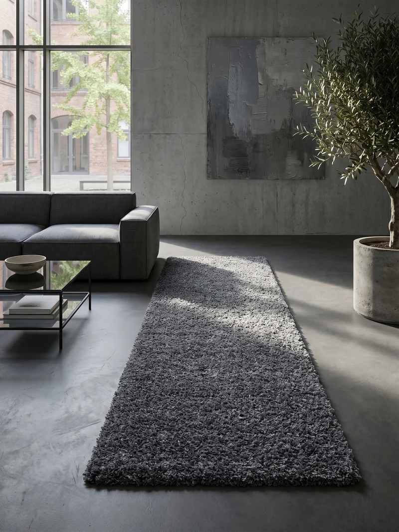 Shaggy Hochflor-Teppich – Moderne Grautöne | 3 cm Florhöhe waschbar