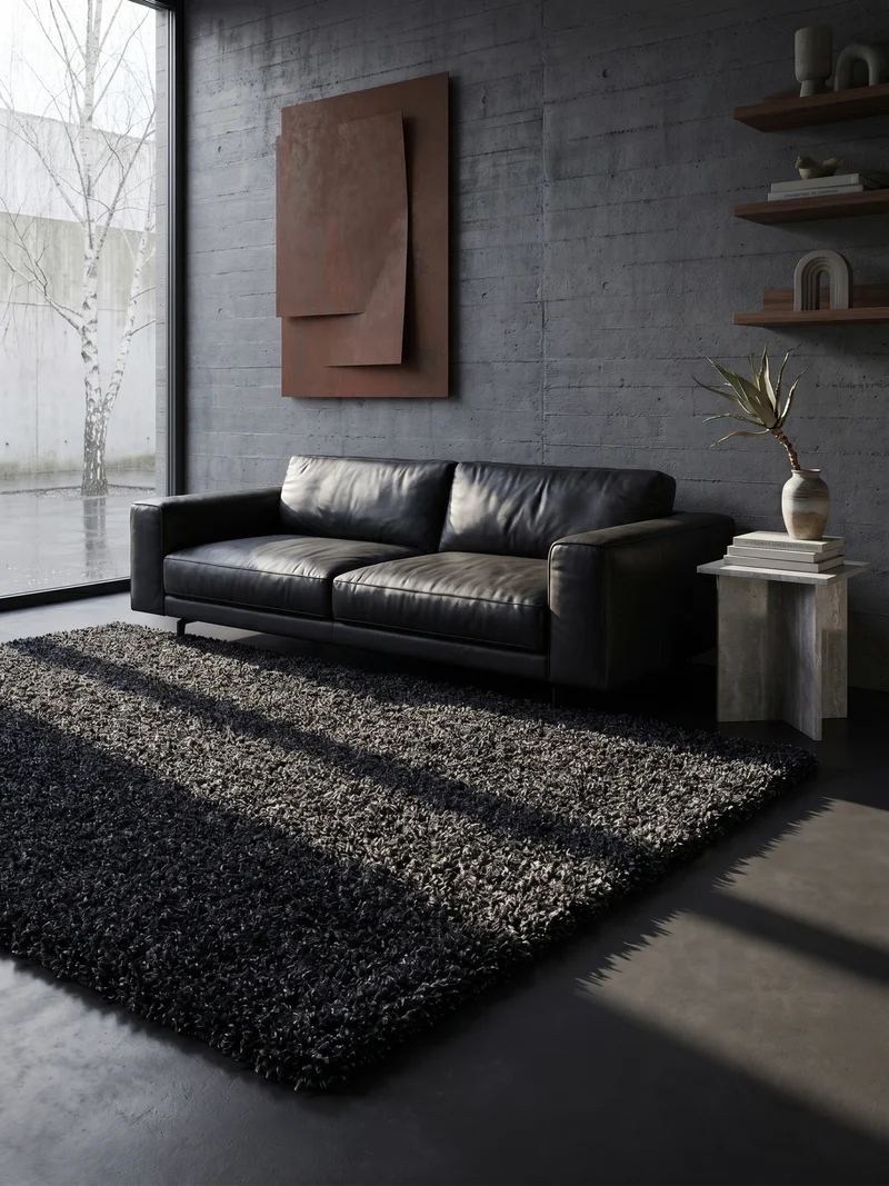 Shaggy Hochflor-Teppich – Moderne Grautöne | 3 cm Florhöhe waschbar