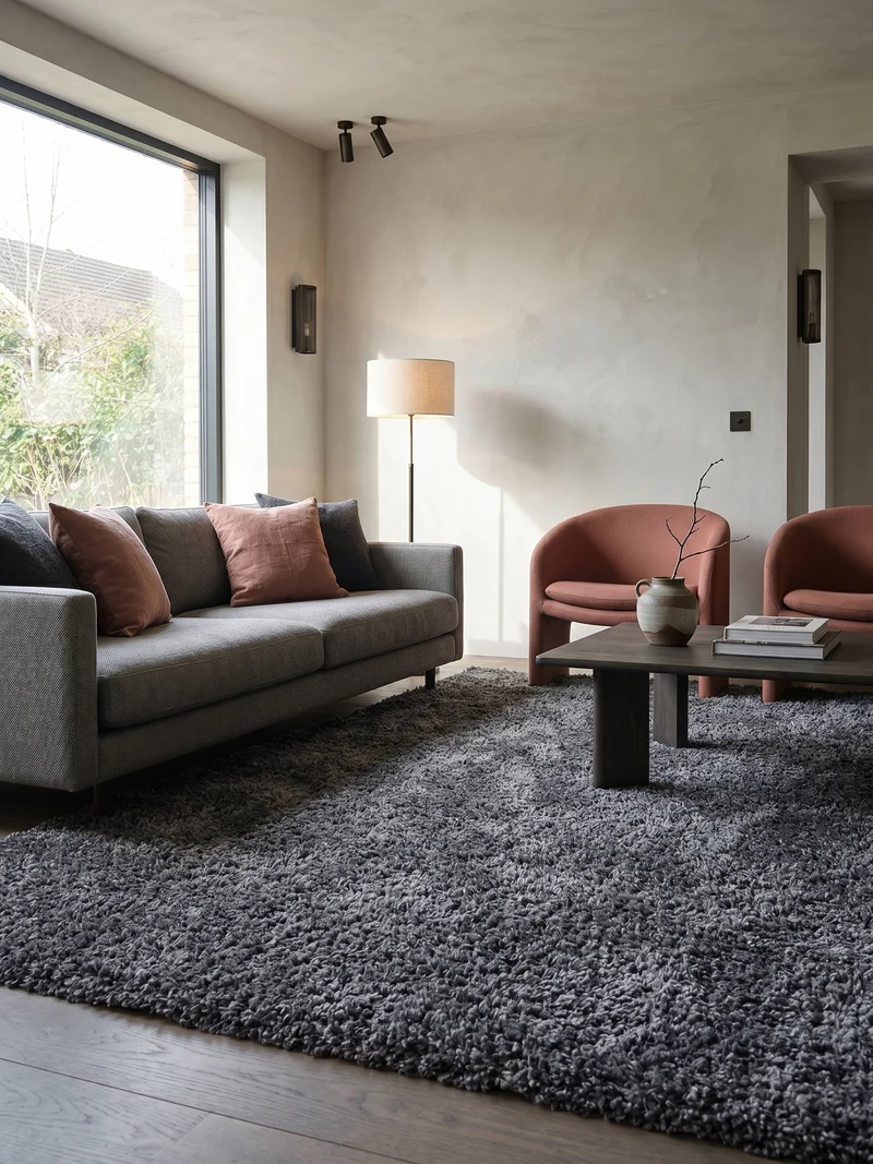 Shaggy Hochflor-Teppich – Moderne Grautöne | 3 cm Florhöhe waschbar