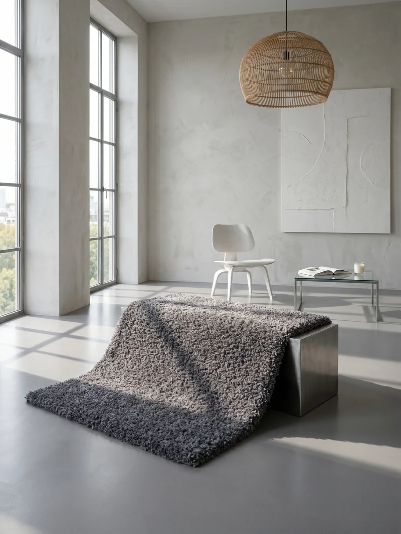 Shaggy Hochflor-Teppich – Moderne Grautöne | 3 cm Florhöhe waschbar