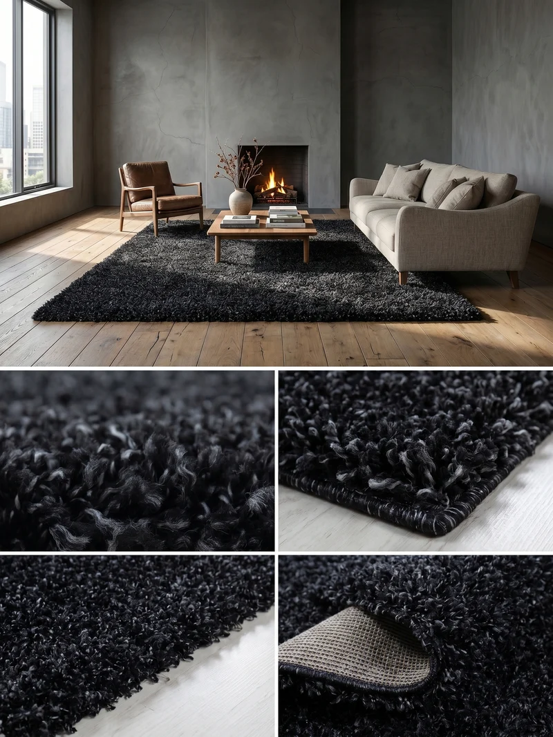 Shaggy Hochflor-Teppich – Moderne Grautöne | 3 cm Florhöhe waschbar