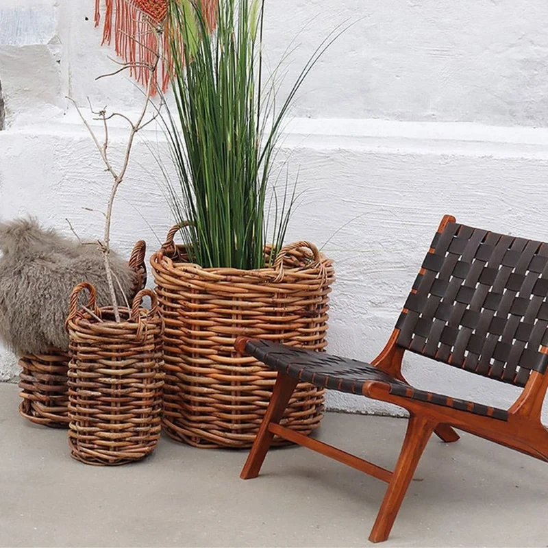 Dickes CL Rattan Korb CESTINO natural D60cm Griffe Pflanzkorb