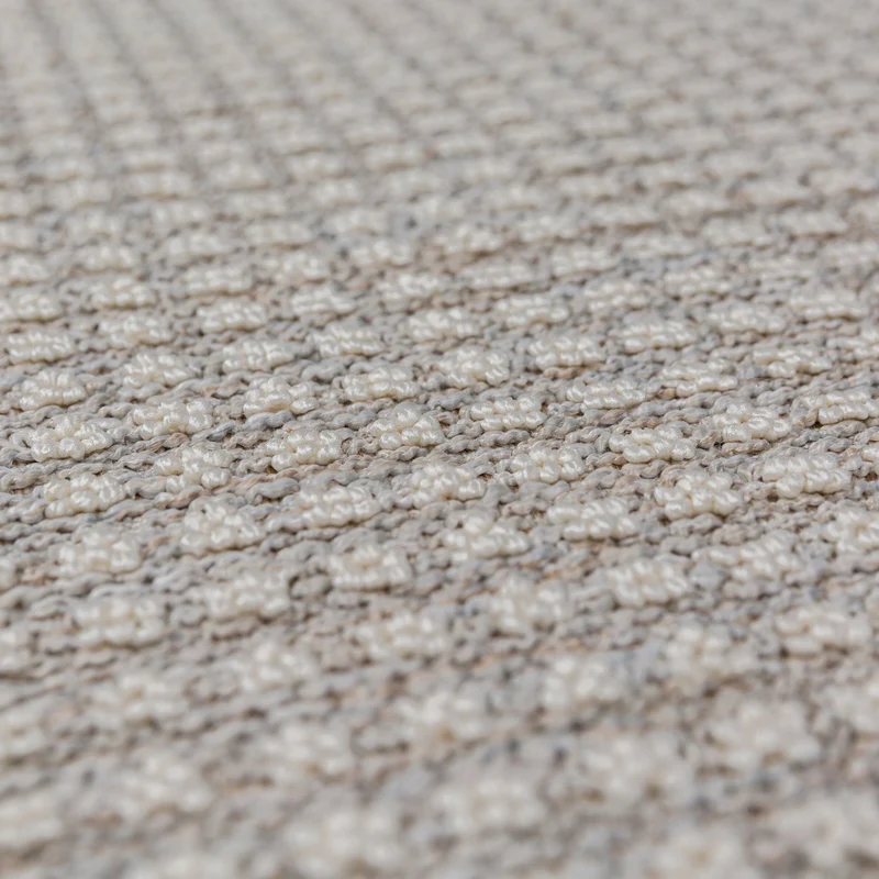 Waschbarer Kurzflor-Teppich Bordüre · 100 % recyceltes Polyester · Maschinell gewebt · Hellgrau meliert