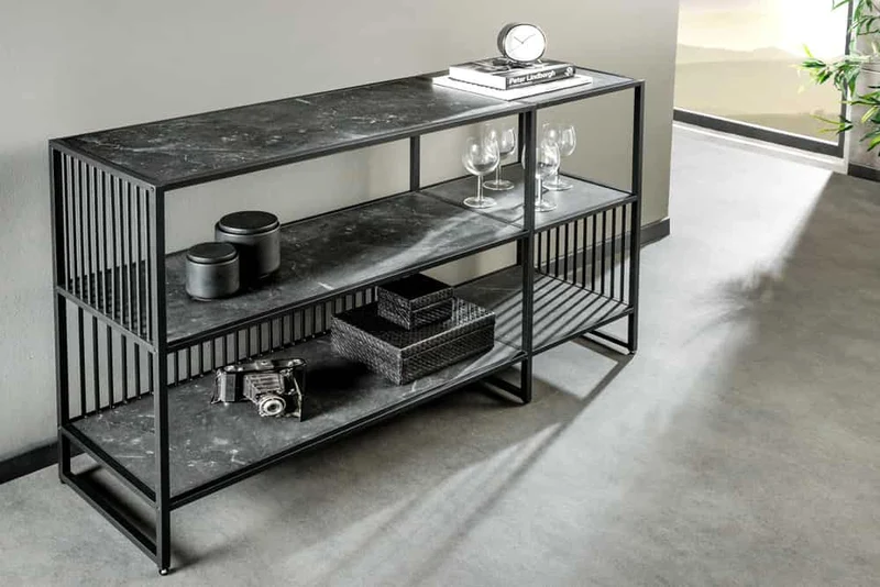 Modernes Regal STRIVE 120cm Marmor-Look Bücherregal Konsole Metall