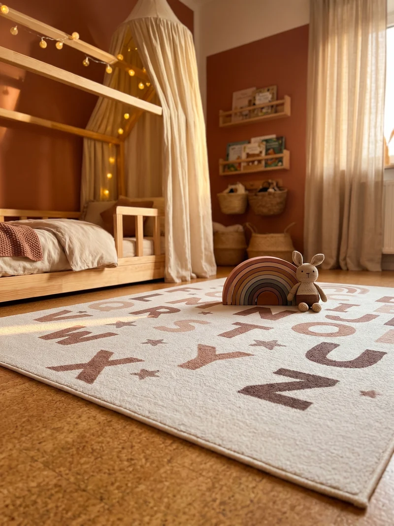 Kinderteppich ABC-Alphabet Waschbar mit Rutschstopp