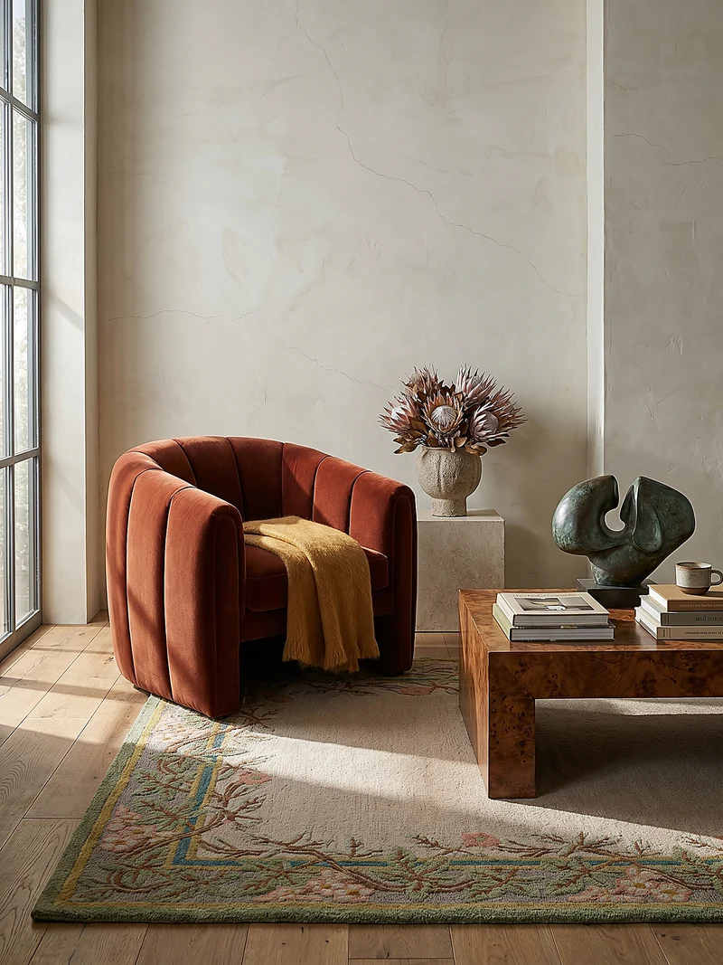 Wollteppich Blumenbordüre · 100 % Wolle · 8 mm Kurzflor