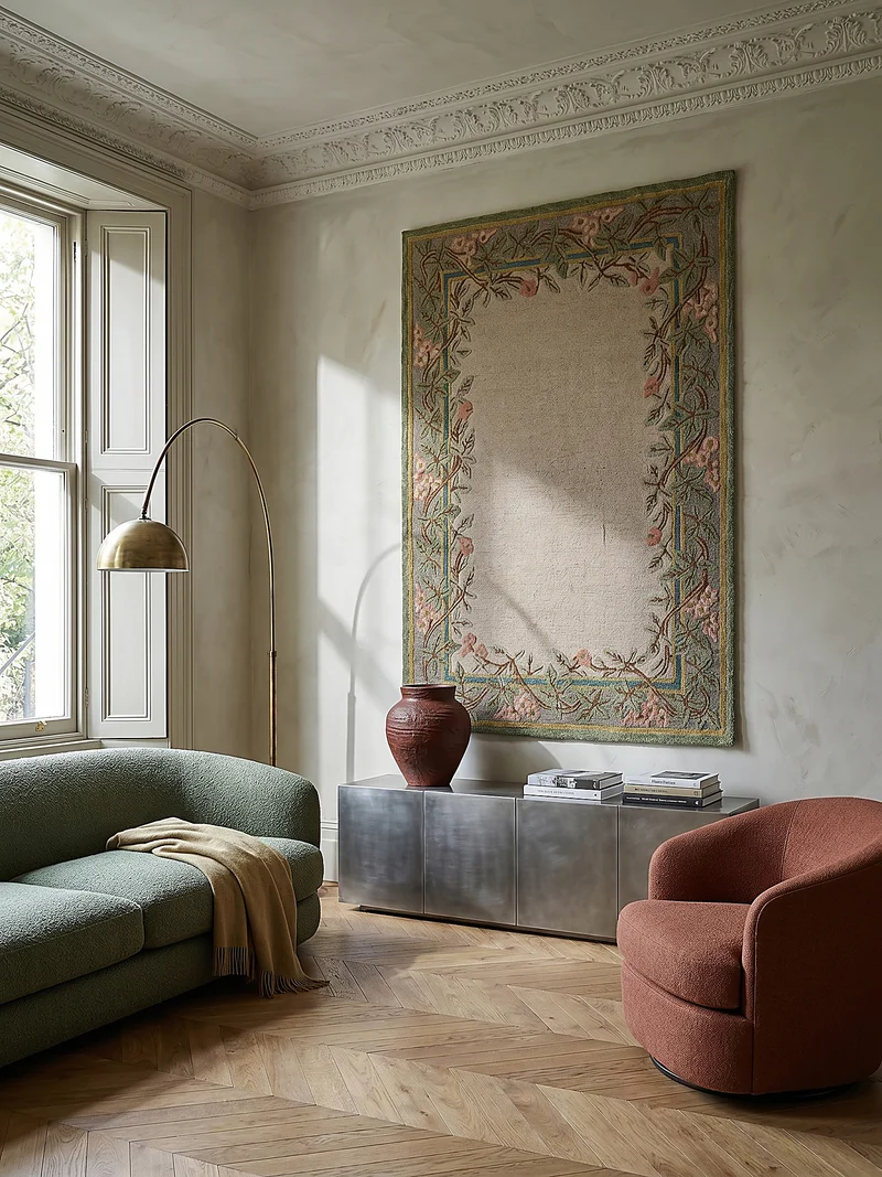 Wollteppich Blumenbordüre · 100 % Wolle · 8 mm Kurzflor