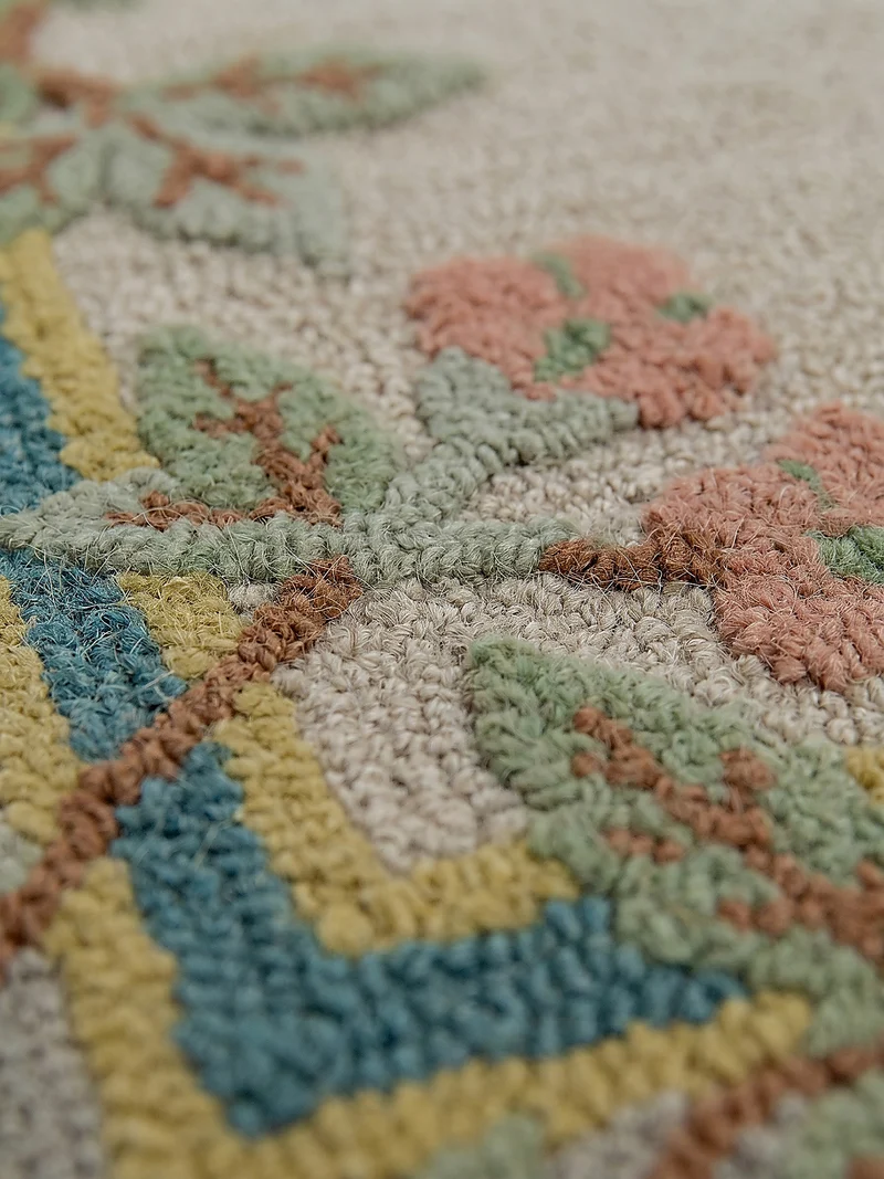 Wollteppich Blumenbordüre · 100 % Wolle · 8 mm Kurzflor