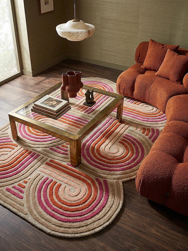 Wollteppich Spiralform · 100 % Wolle · handgetuftet