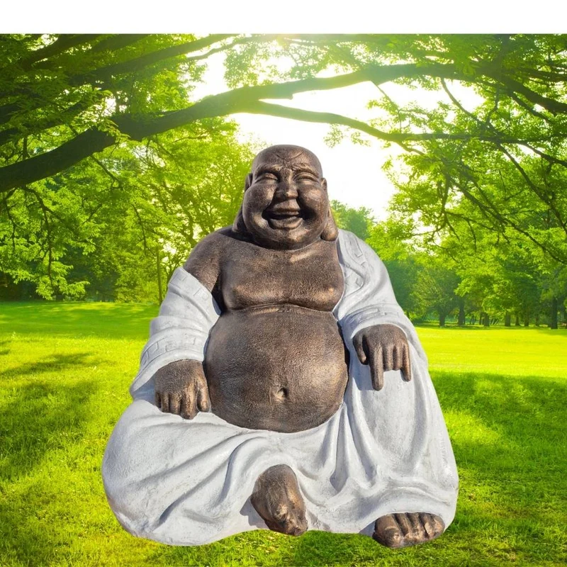 Dekorative Figur LUCKY BUDDHA 110cm Gold-Weiss Garten Indoor
