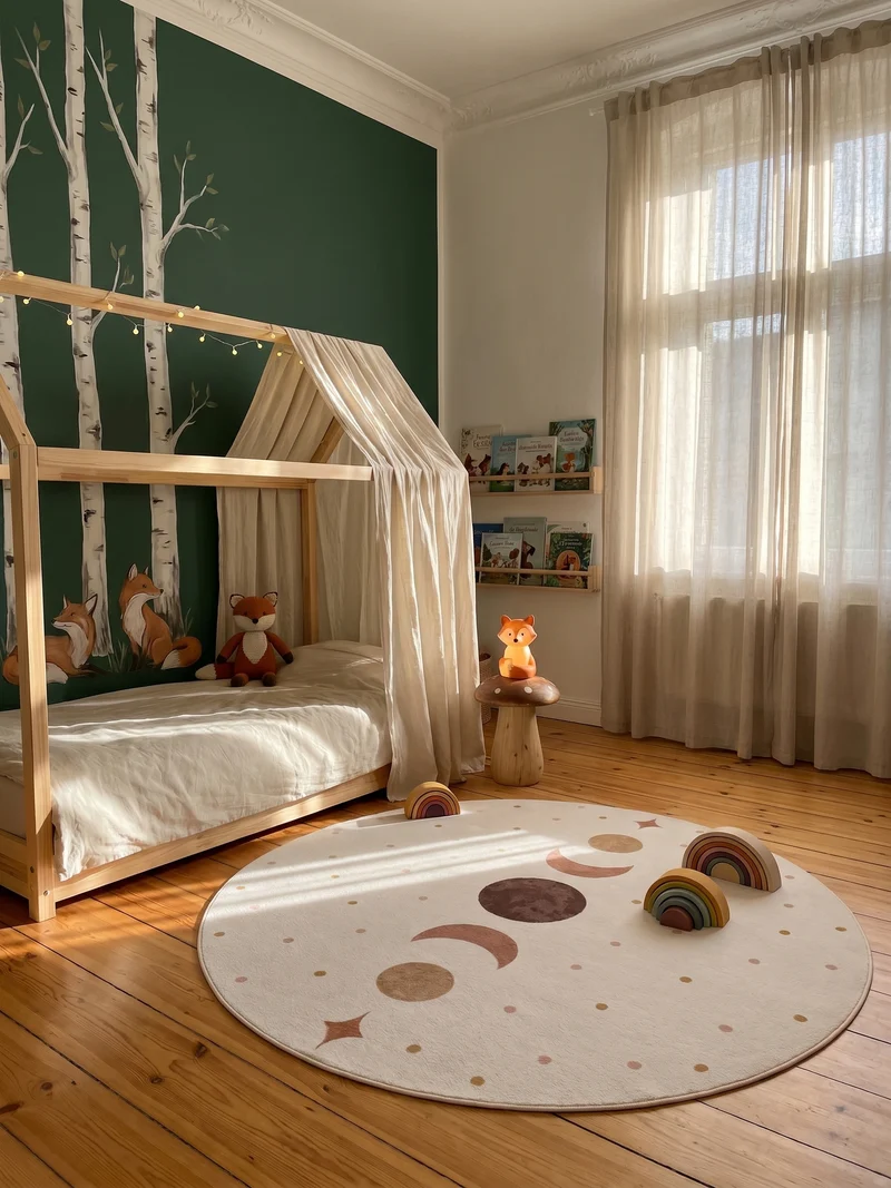 Kinderteppich Mond & Sterne Boho Waschbar