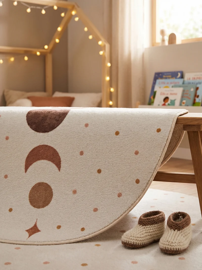 Kinderteppich Mond & Sterne Boho Waschbar