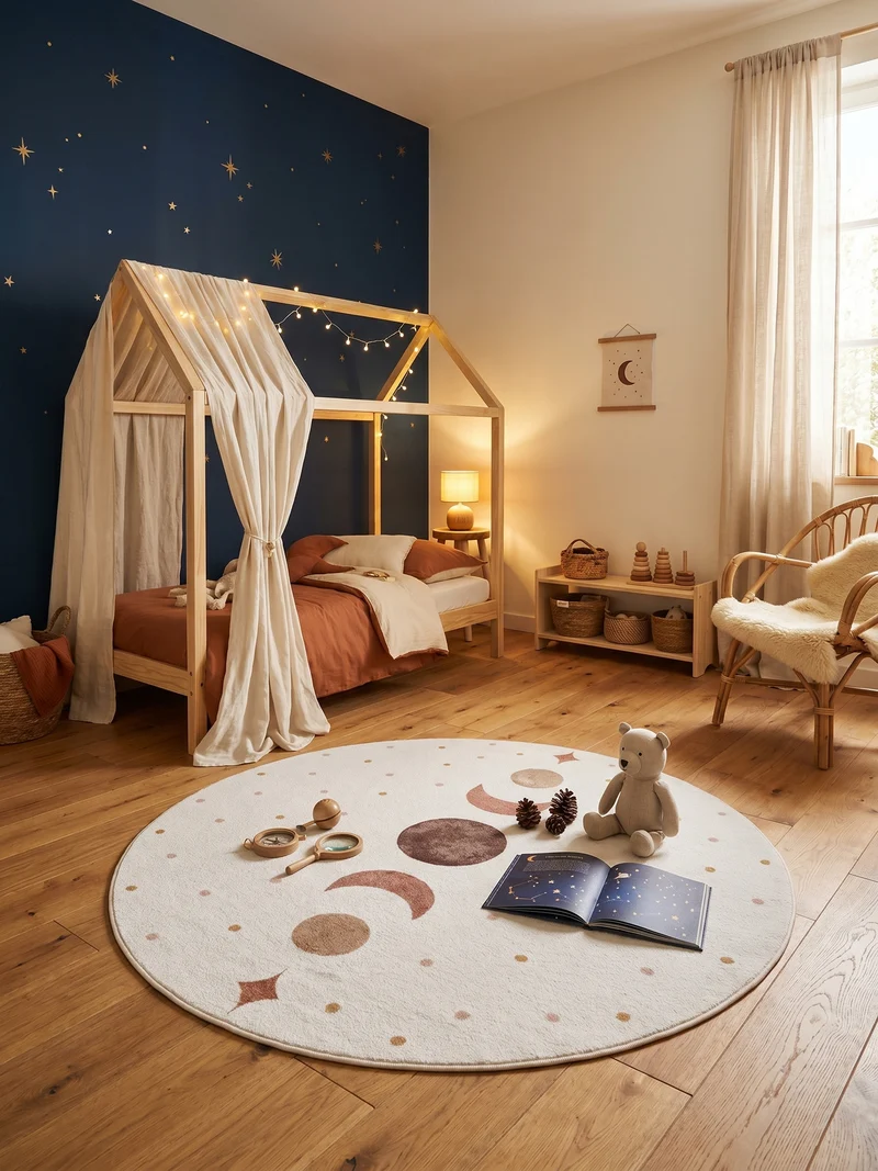 Kinderteppich Mond & Sterne Boho Waschbar