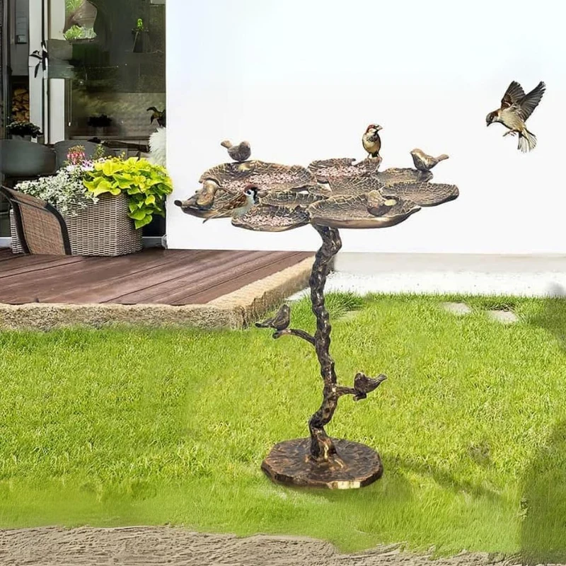 Wetterfester Beistelltisch Vogeltränke PAJORO 65cm antik-messing