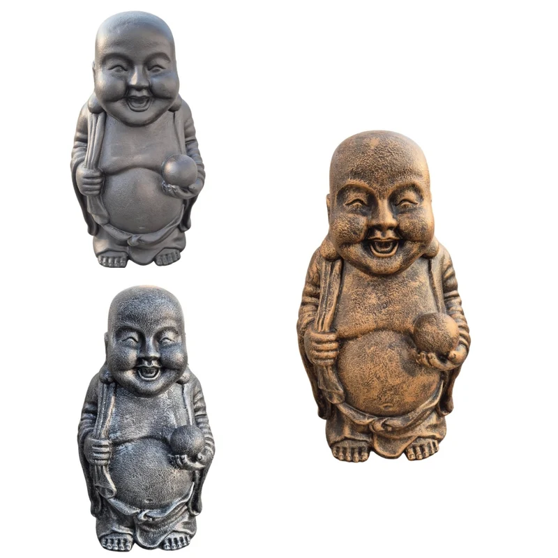 Dekorative Figur LUCKY BUDDHA 70cm antik-schwarz Garten Indoor