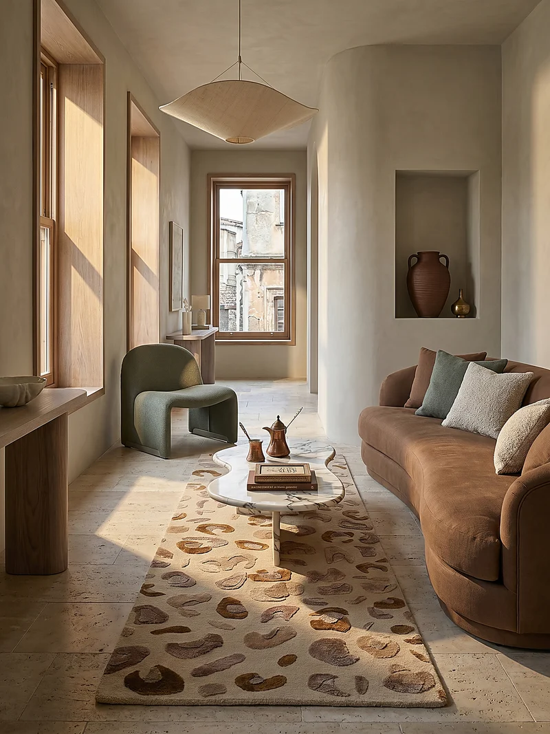 Designteppich Leopard-Print · Lyocell-Wool Mix · Caramel auf Beige · 7 mm Hand-Tufted