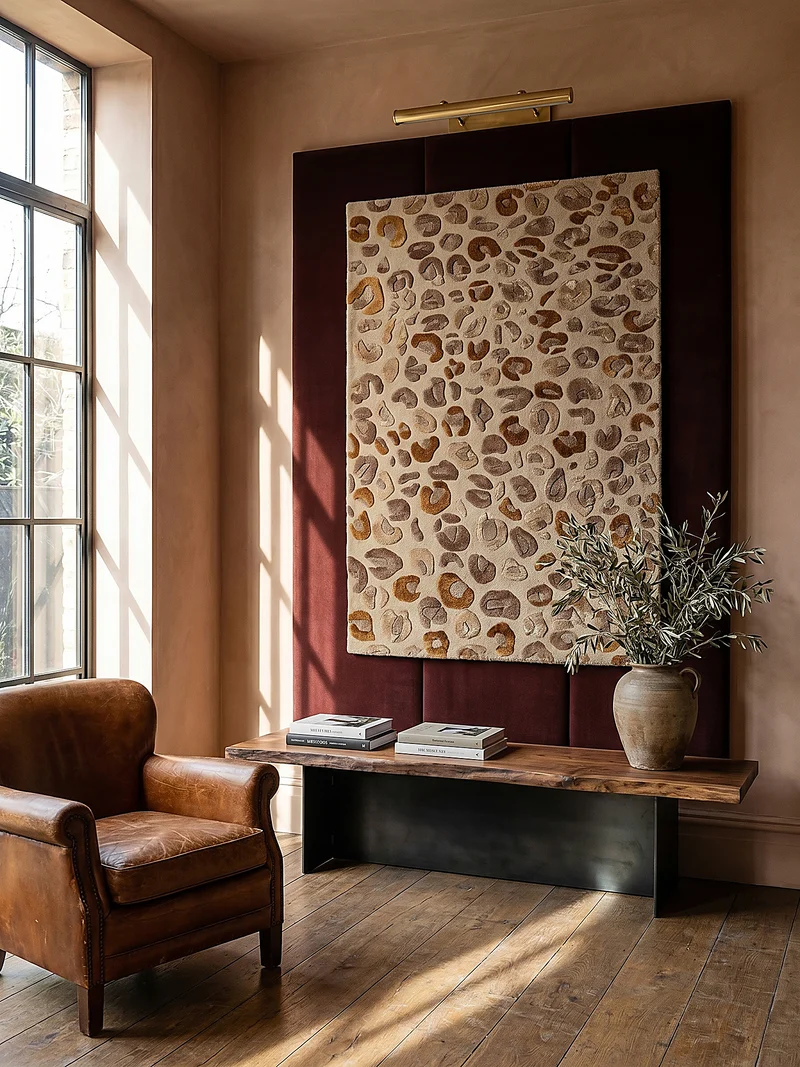 Designteppich Leopard-Print · Lyocell-Wool Mix · Caramel auf Beige · 7 mm Hand-Tufted