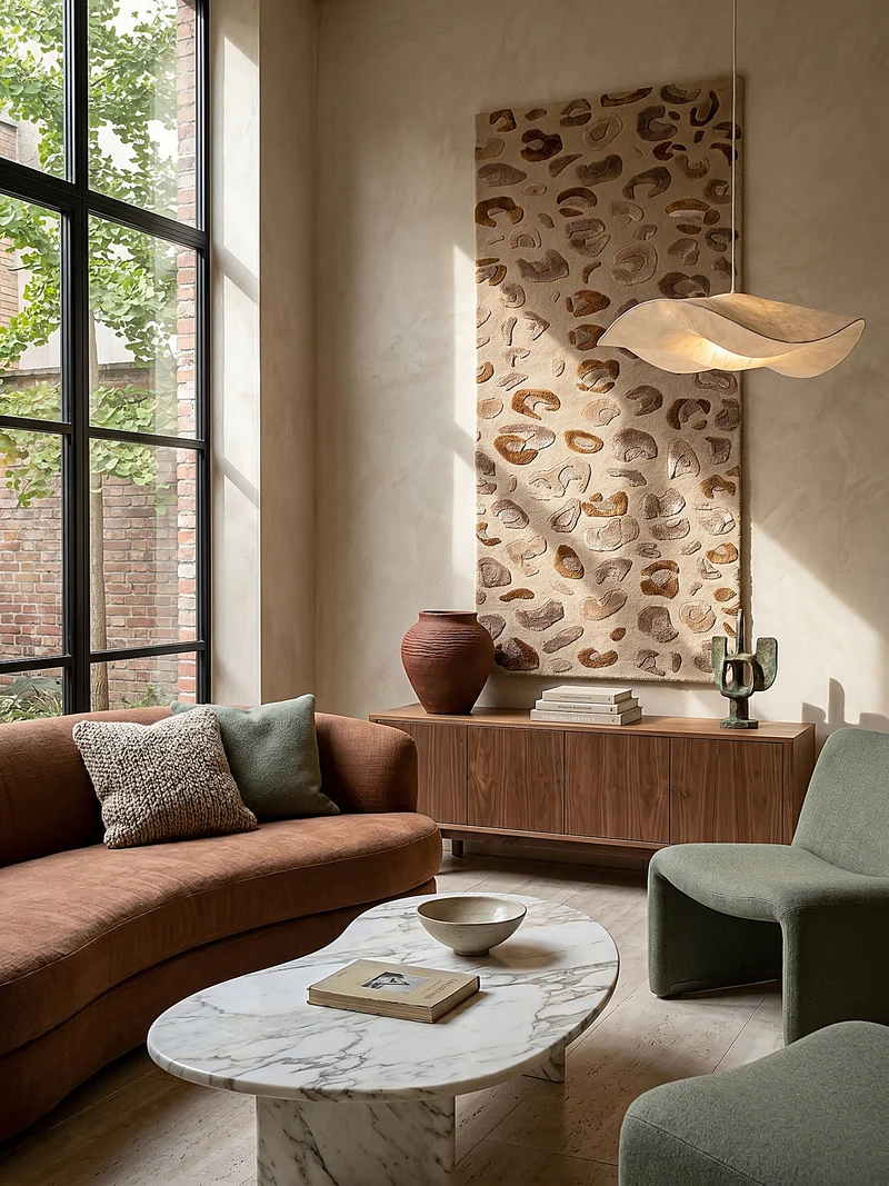 Designteppich Leopard-Print · Lyocell-Wool Mix · Caramel auf Beige · 7 mm Hand-Tufted