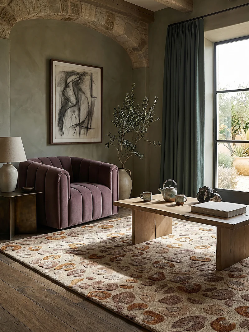 Designteppich Leopard-Print · Lyocell-Wool Mix · Caramel auf Beige · 7 mm Hand-Tufted