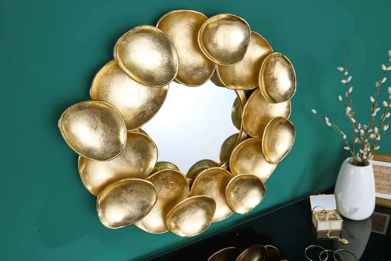 Dekorativer Design Spiegel CASCARA 73cm gold Metall Handarbeit