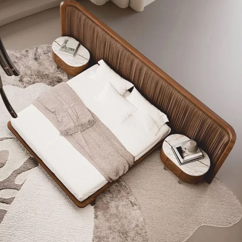 Casa Padrino Luxus Schlafzimmer Set Braun / Weiß / Messing - 1 Doppelbett mit Kopfteil & 2 Nachttische - Luxus Hotel & Schlafzimmer Möbel