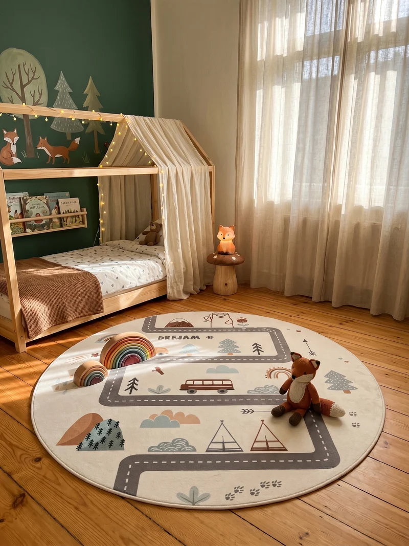 Kinderteppich Straßenkarte Spielteppich Waschbar