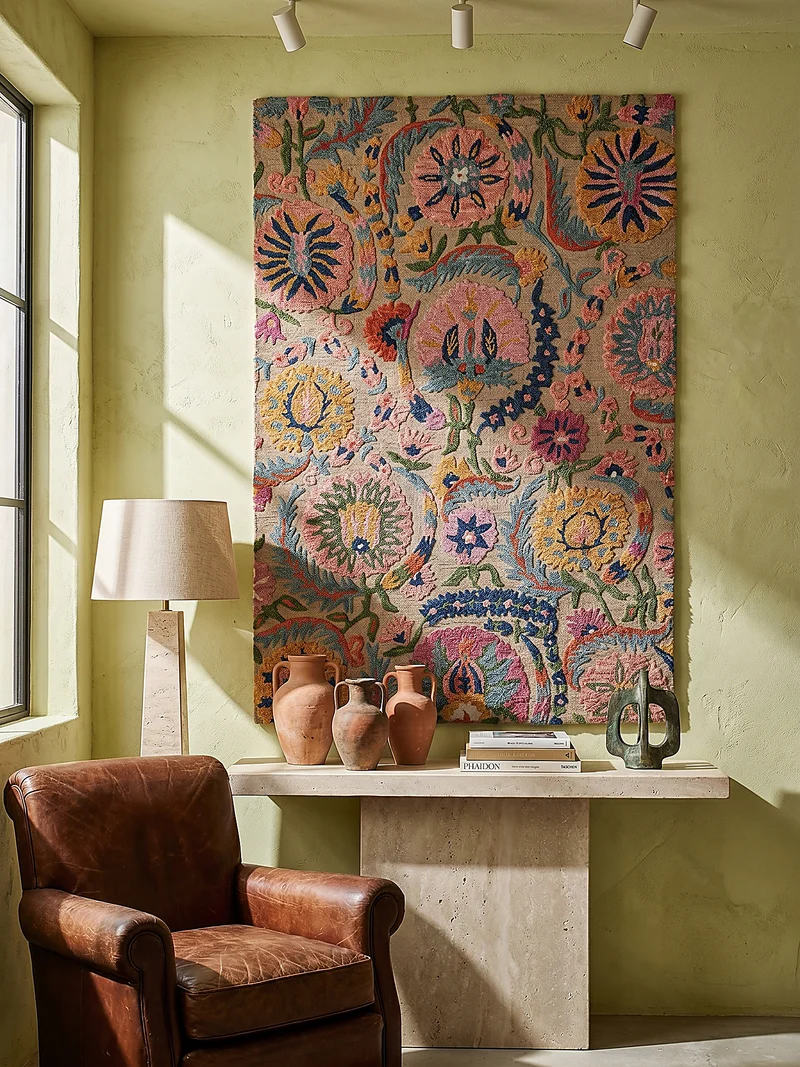 Wollteppich Boho Floral · 100 % Wolle · Hand-Tufted · Multi-Color auf Beige · 8 mm
