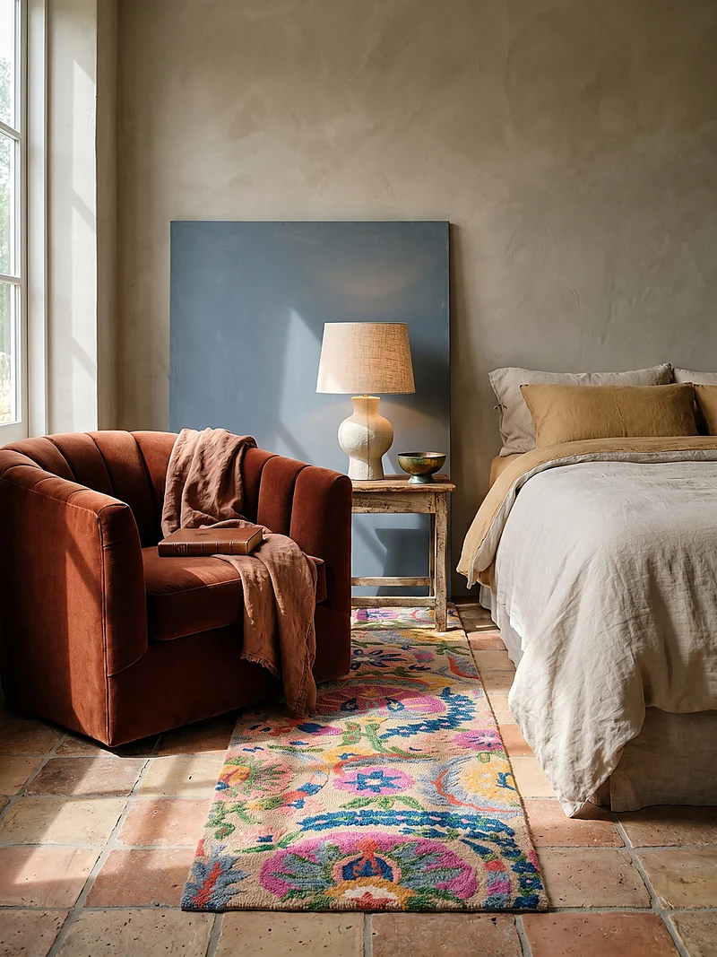 Wollteppich Boho Floral · 100 % Wolle · Hand-Tufted · Multi-Color auf Beige · 8 mm