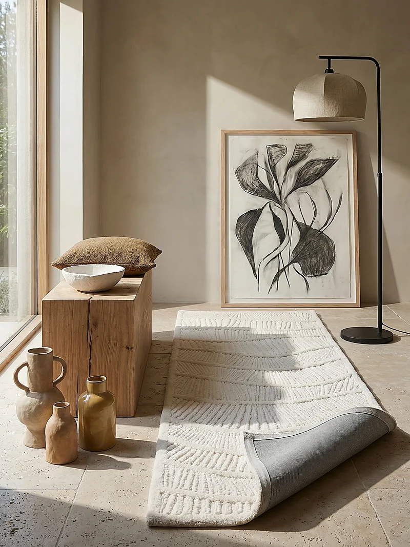 Wollteppich Wellenrelief · 80 % Wollanteil · 14 mm Mittelflor